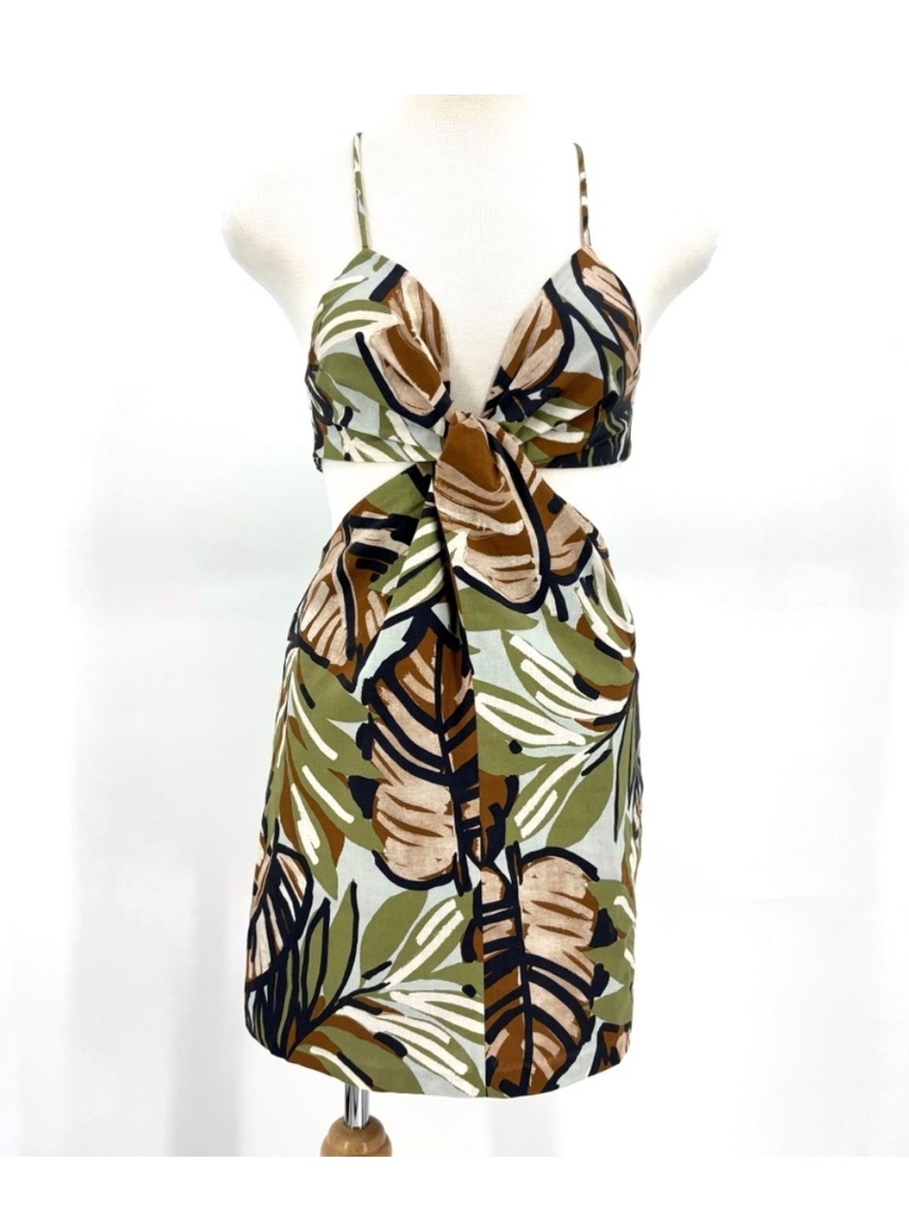 Zara NWOT Floral Print Linen Blend Strappy Sleeveless Cutout Mini Dress, Small - Picture 2 of 9